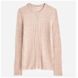 Madewell Alpaca Henley Sweater L NWT Sand Tan Rose Pink NS659 Ribbed Button